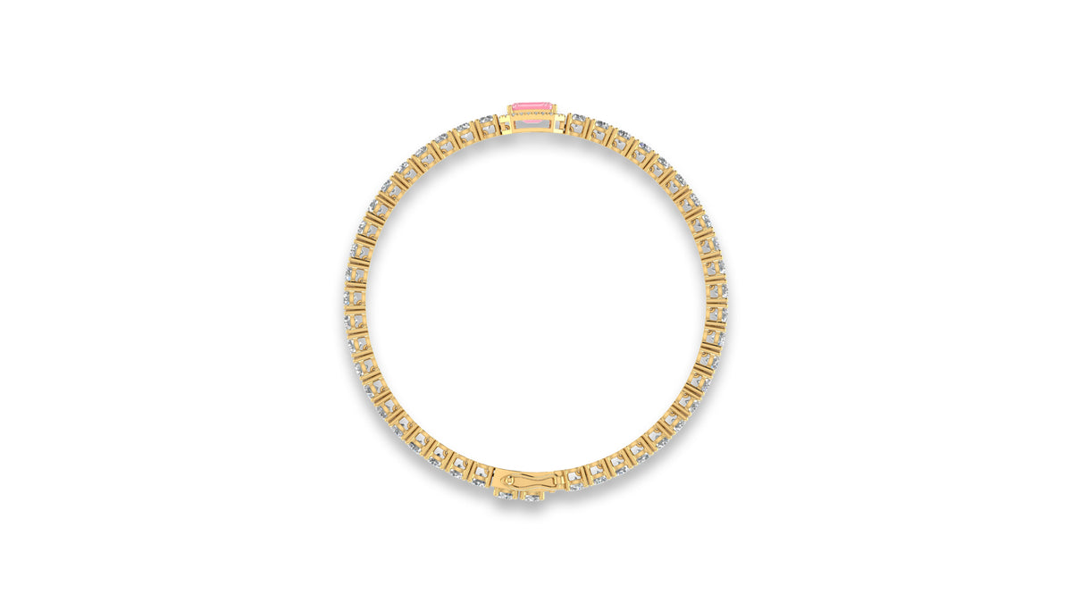 14K Yellow Gold Emerald Cut Pink Stone Diamond Bracelet