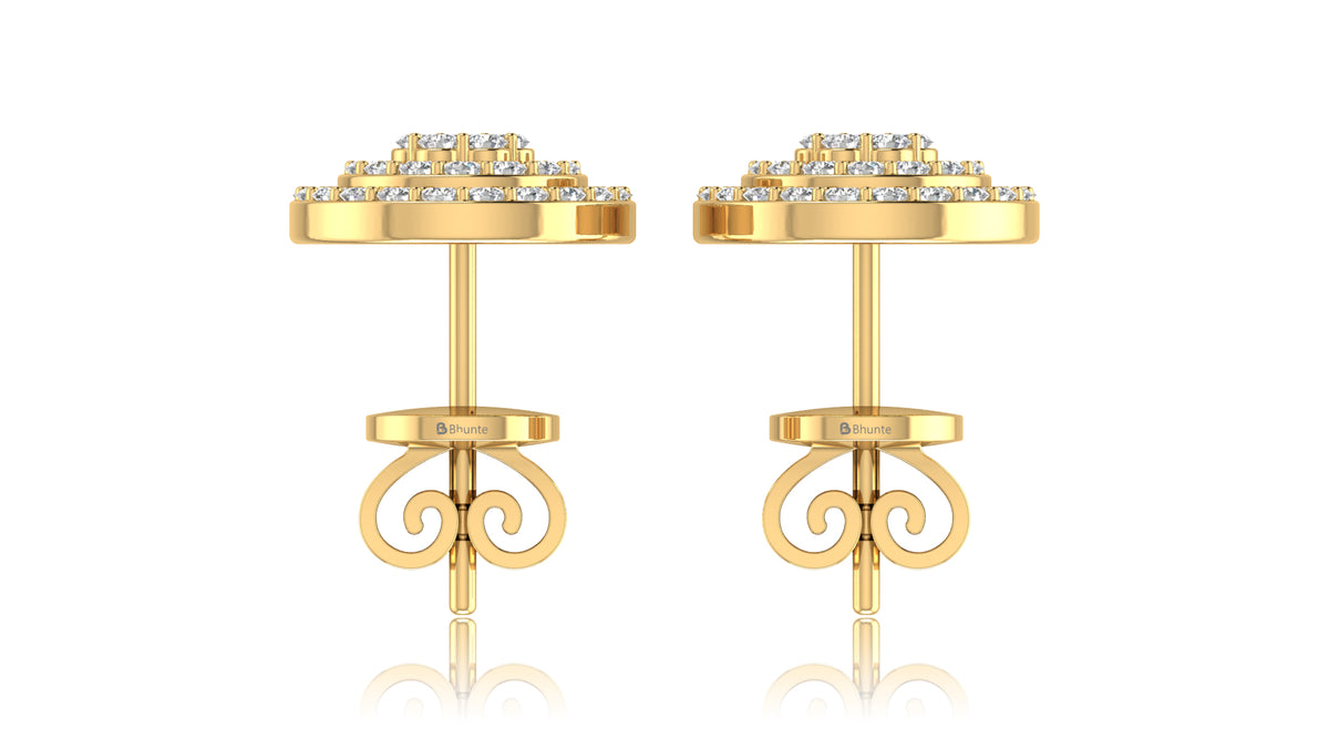 14K Yellow Gold Round Halo Diamond Stud Earrings