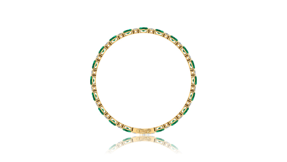 14K Yellow Gold Green Gemstone and Diamond Tennis Bracelet