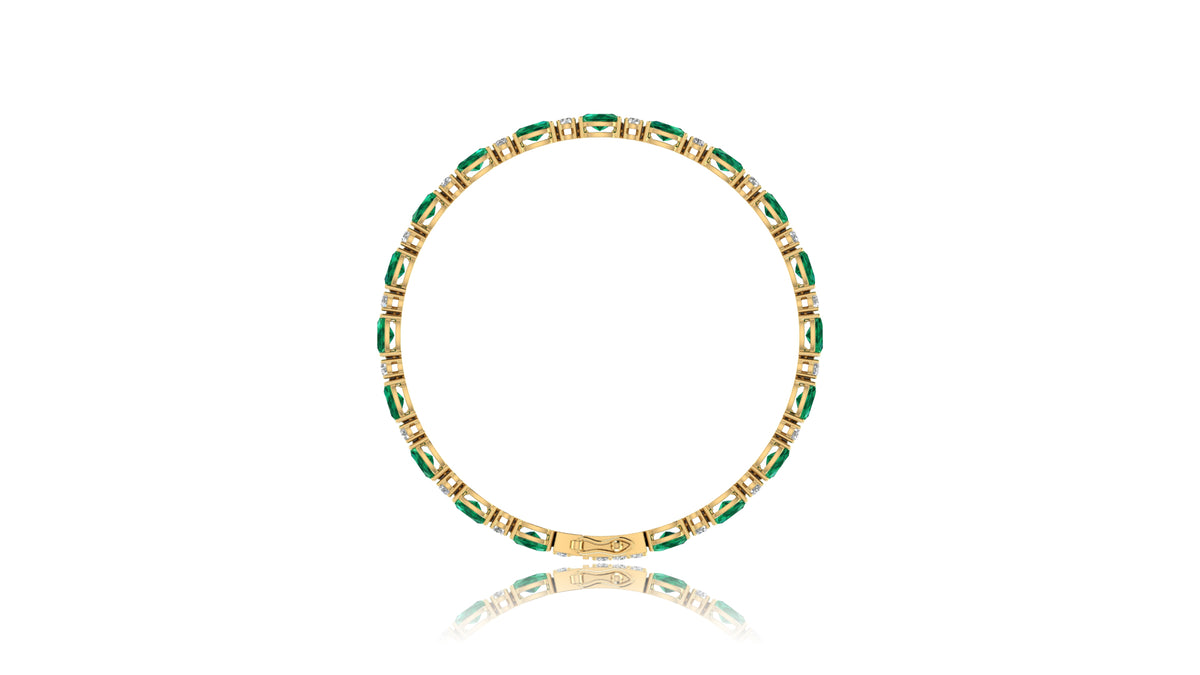 14K Yellow Gold Green Gemstone and Diamond Tennis Bracelet