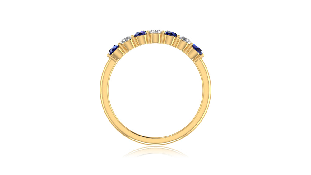 Blue Sapphire and Diamond Band Ring in 14KT Yellow Gold