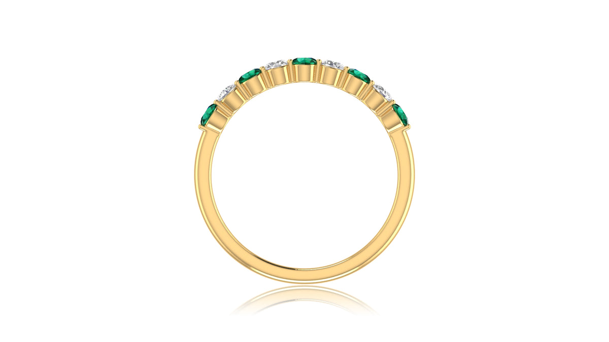 14K Yellow Gold Green Gemstone and Diamond Band Ring