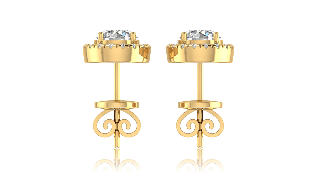 14K Yellow Gold Center Halo Diamond Stud Earrings