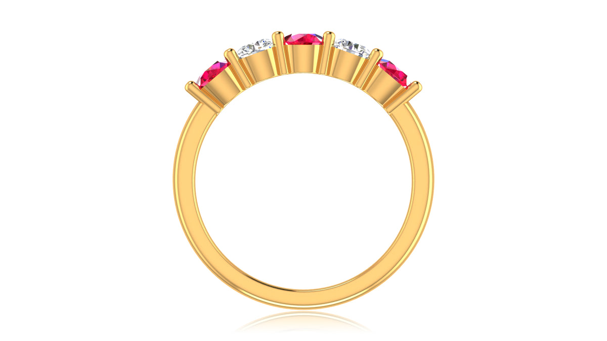 14K Yellow Gold Ruby and Diamond Five-Stone Ring