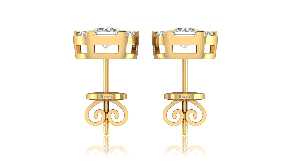 14K Yellow Gold Cushion Halo Diamond Stud Earrings
