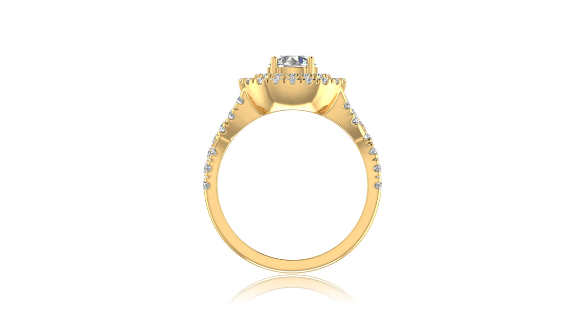 14K Yellow Gold Halo Diamond Engagement Ring Set