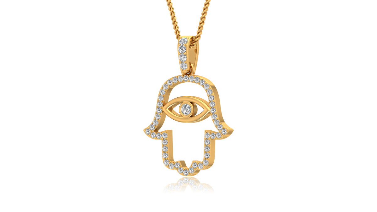14K Yellow Gold Diamond Hamsa Hand Pendant