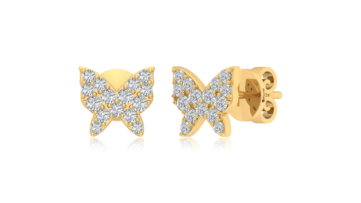 14K Yellow Gold Butterfly Diamond Stud Earrings