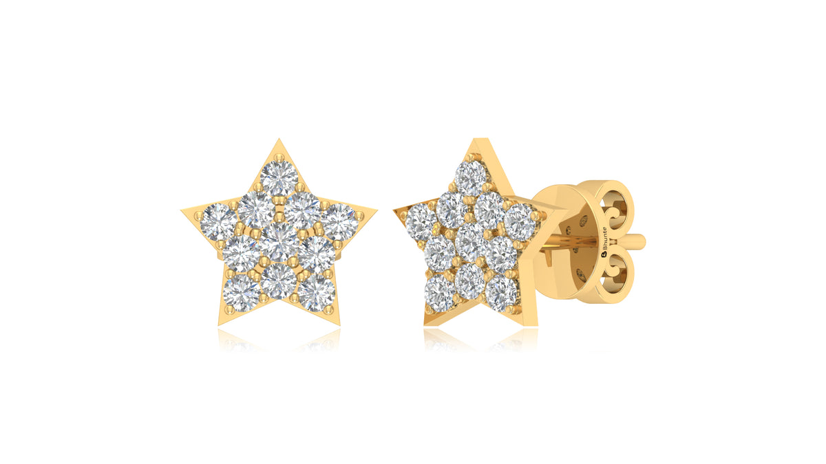 14K Yellow Gold Star Diamond Stud Earrings
