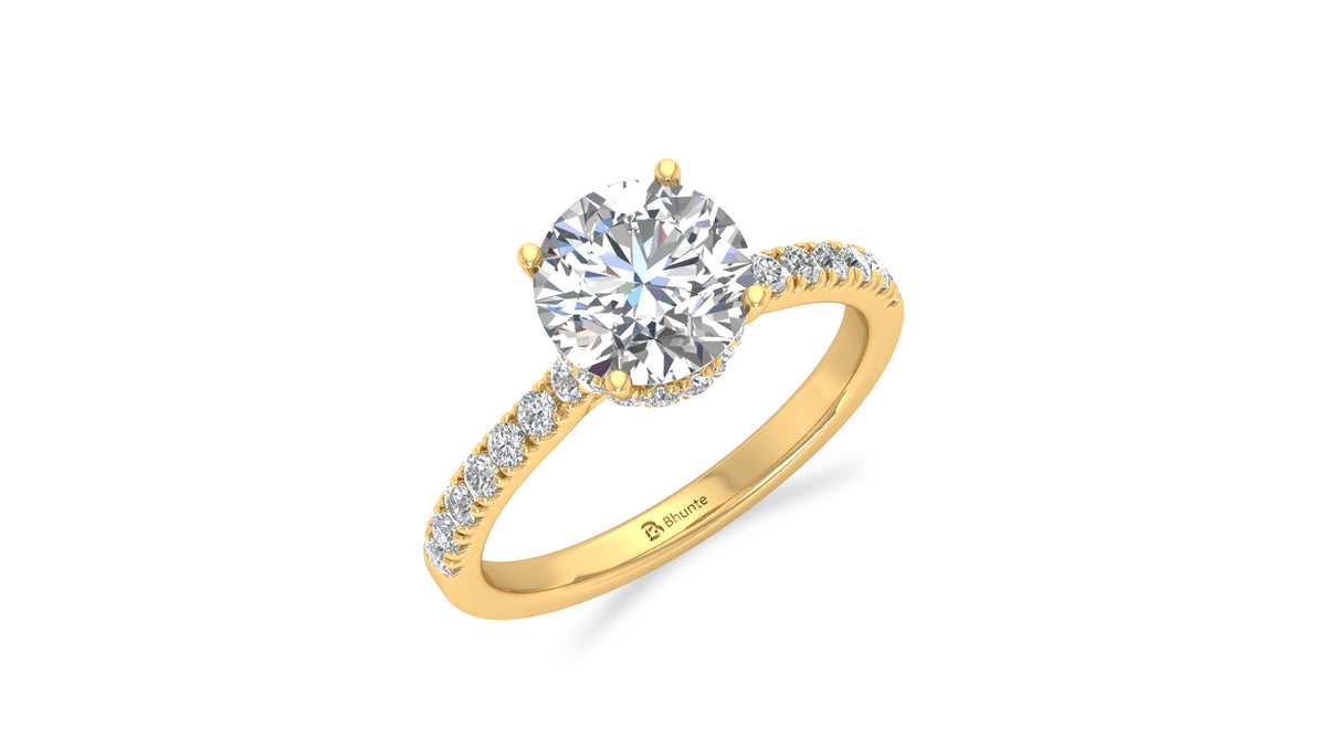 Round Diamond Halo Engagement Ring in 14KT Yellow Gold