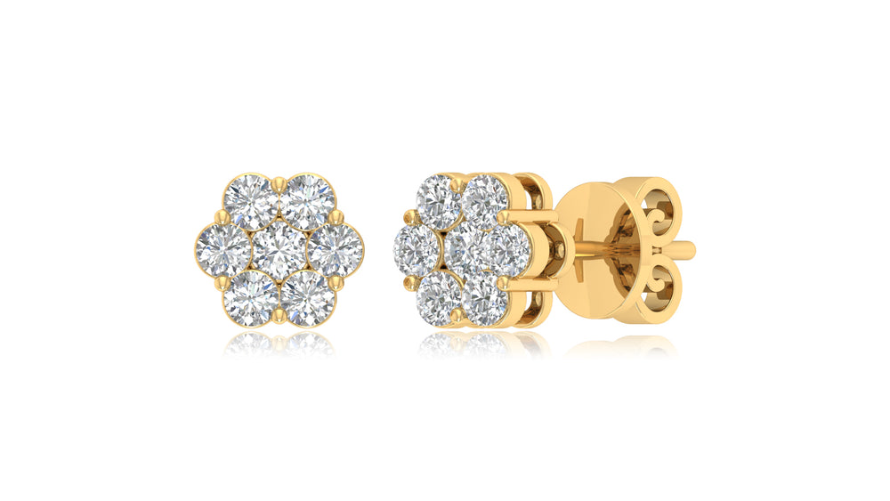 14K Yellow Gold Cluster Diamond Stud Earrings