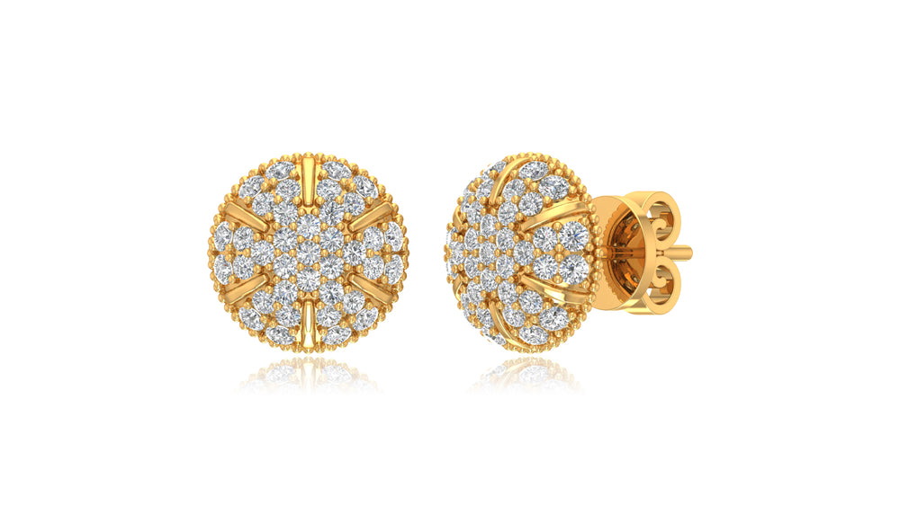 14K Yellow Gold Round Halo Diamond Stud Earrings