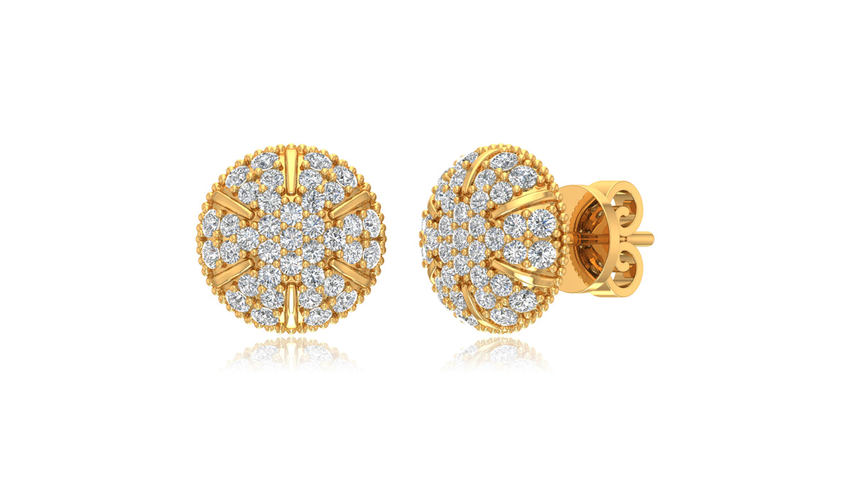 14K Yellow Gold Round Halo Diamond Stud Earrings