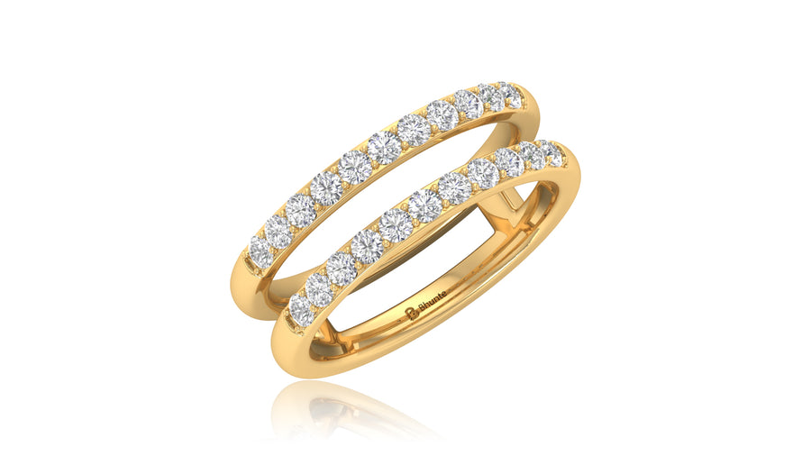 14K Yellow Gold Double Row Round Diamond Band Ring