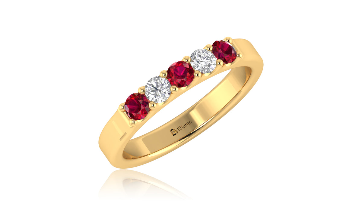 14K Yellow Gold Ruby and Diamond Band Ring