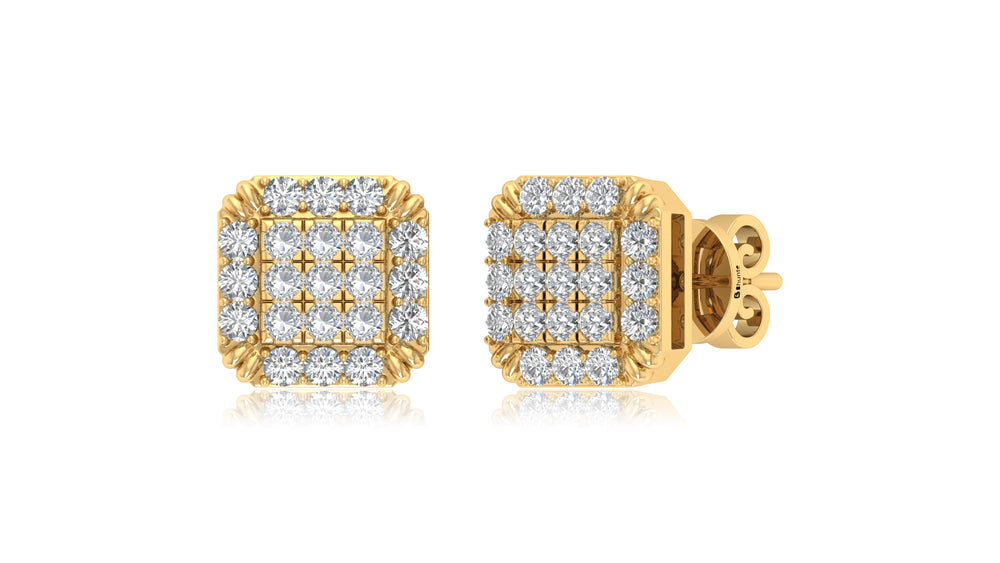 14K Yellow Gold Square Diamond Halo Stud Earrings