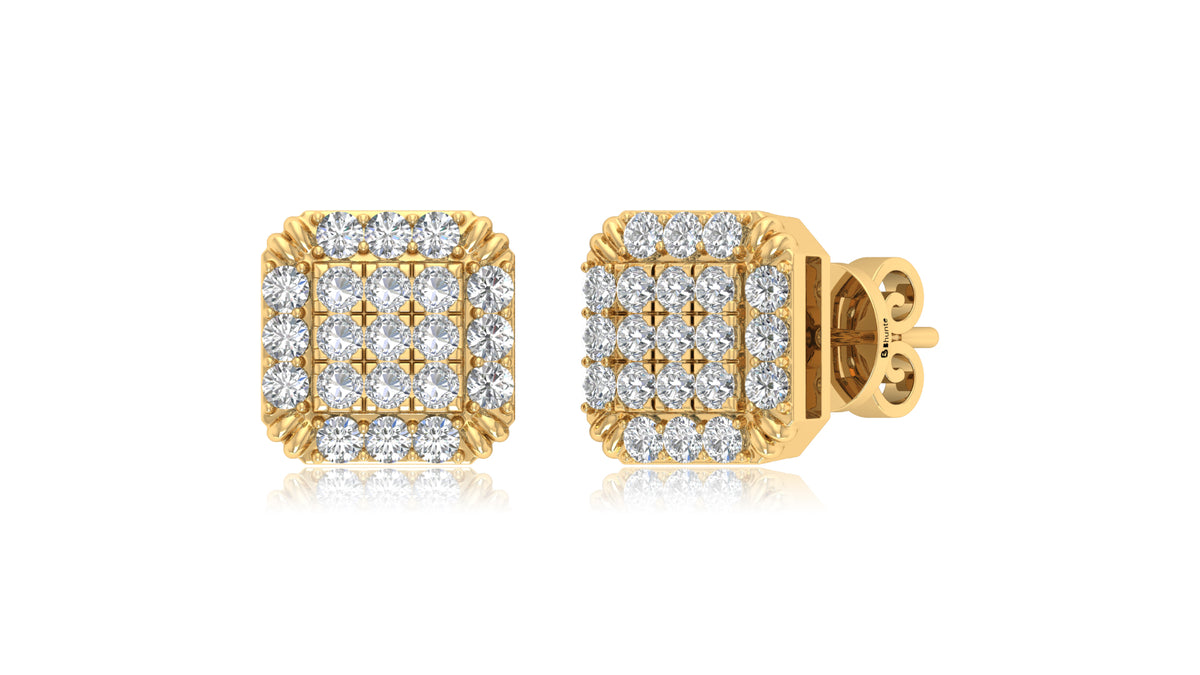 14K Yellow Gold Square Diamond Halo Stud Earrings