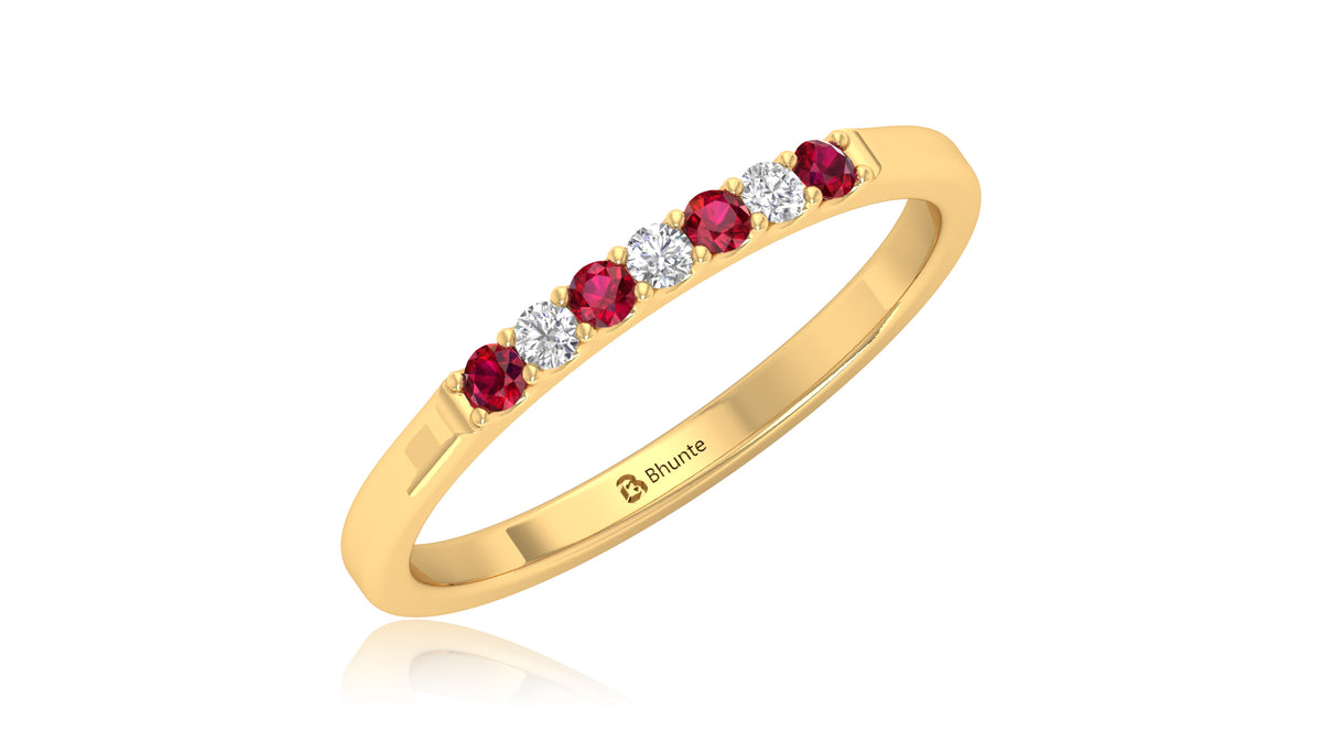 14K Yellow Gold Ruby and Diamond Band Ring