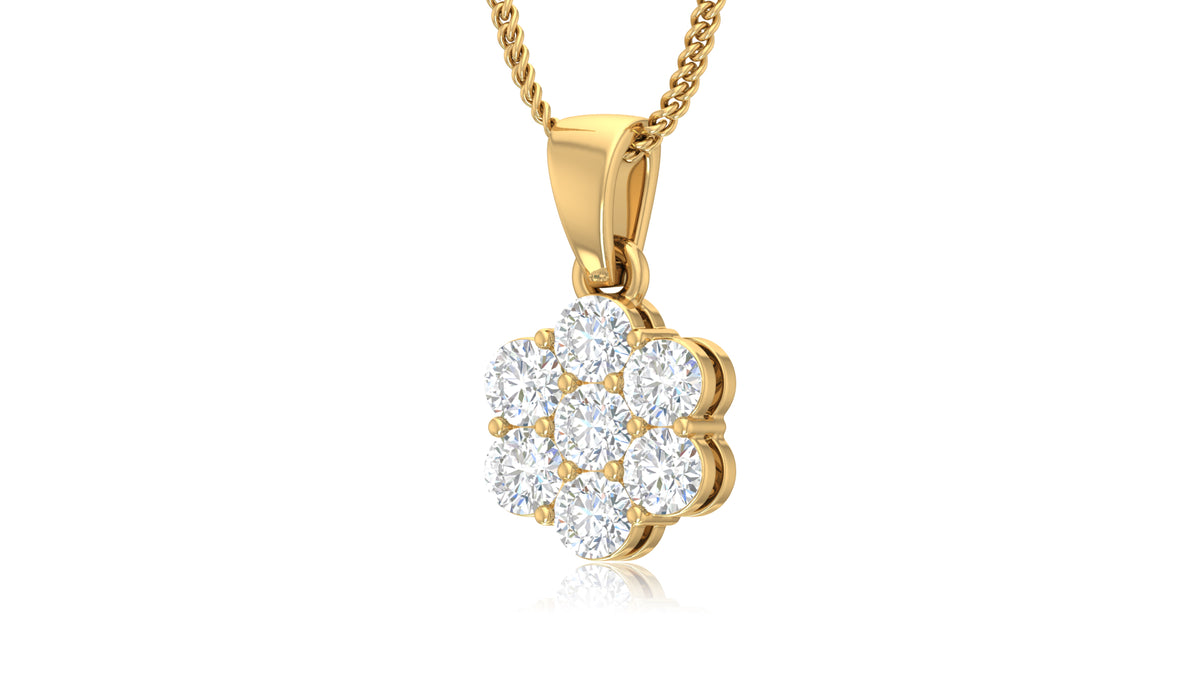 14K Yellow Gold Round Diamond Flower Pendant
