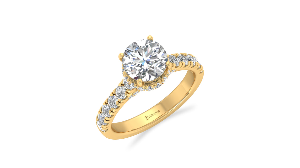 Round Diamond Halo Engagement Ring in 14KT Yellow Gold