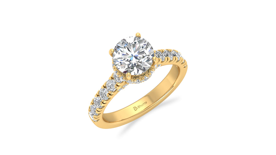 Round Diamond Halo Engagement Ring in 14KT Yellow Gold