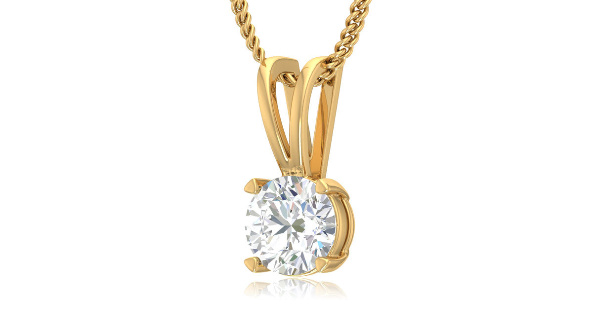 14K Yellow Gold Round Diamond Solitaire Pendant
