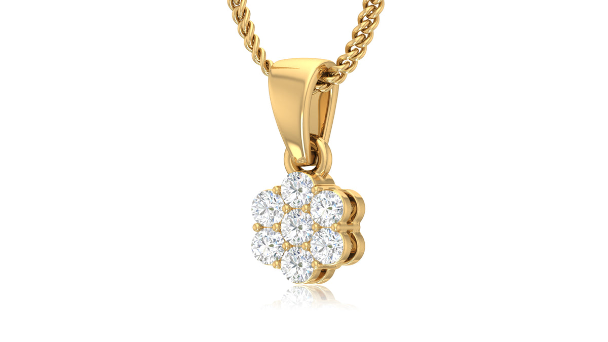 14K Yellow Gold Round Diamond Flower Pendant