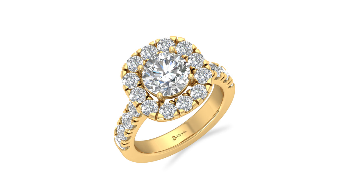 14K Yellow Gold Round Halo Diamond Engagement Ring