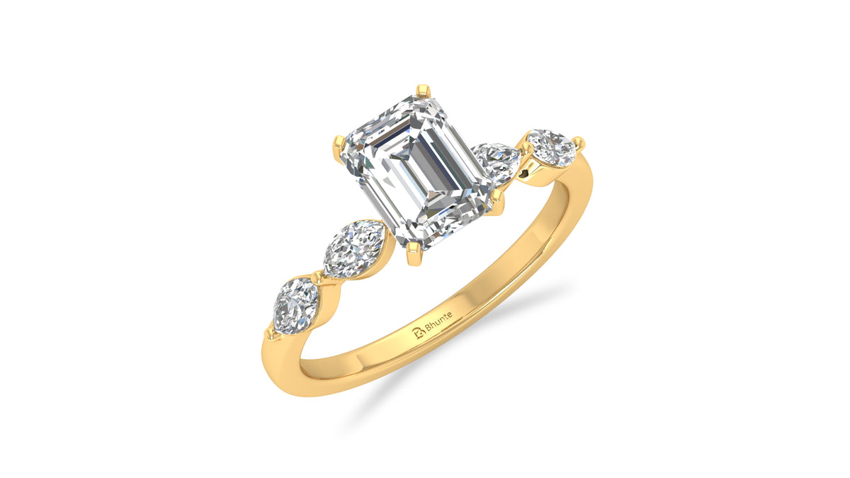 14K Yellow Gold Emerald Cut Diamond Engagement Ring