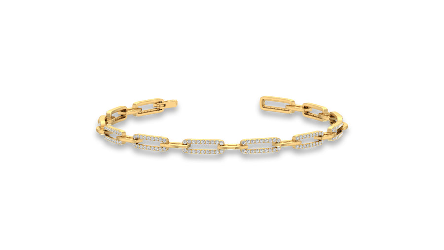 14K Yellow Gold Round Diamond Link Bracelet