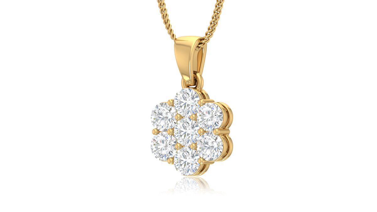 14K Yellow Gold Round Diamond Flower Pendant