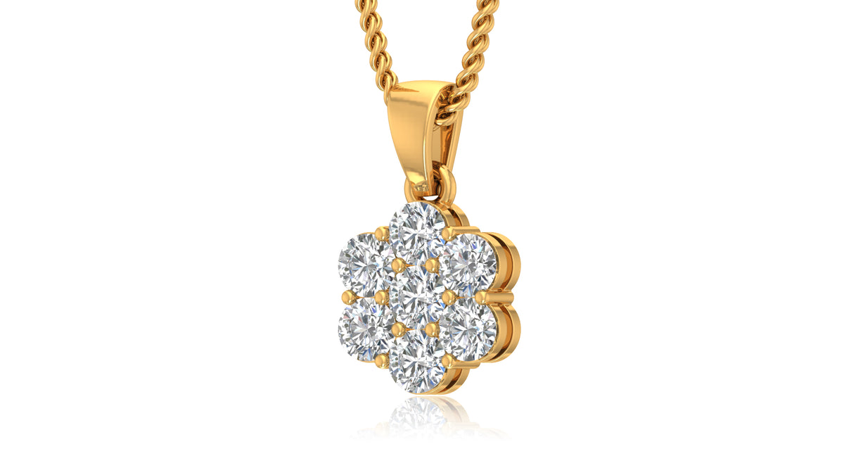 14K Yellow Gold Round Diamond Flower Pendant