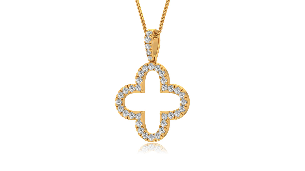 14K Yellow Gold Clover Diamond Pendant