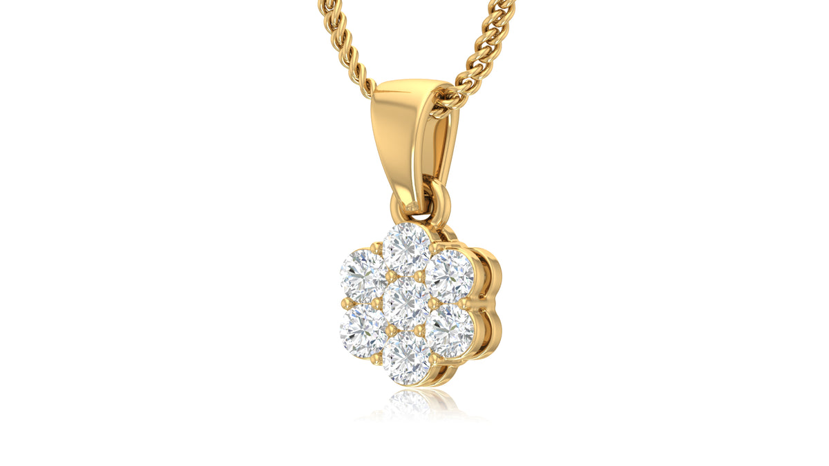 14K Yellow Gold Round Diamond Flower Pendant