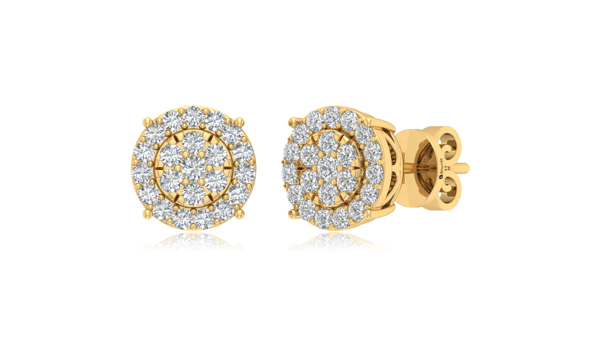 14K Yellow Gold Round Halo Diamond Stud Earrings