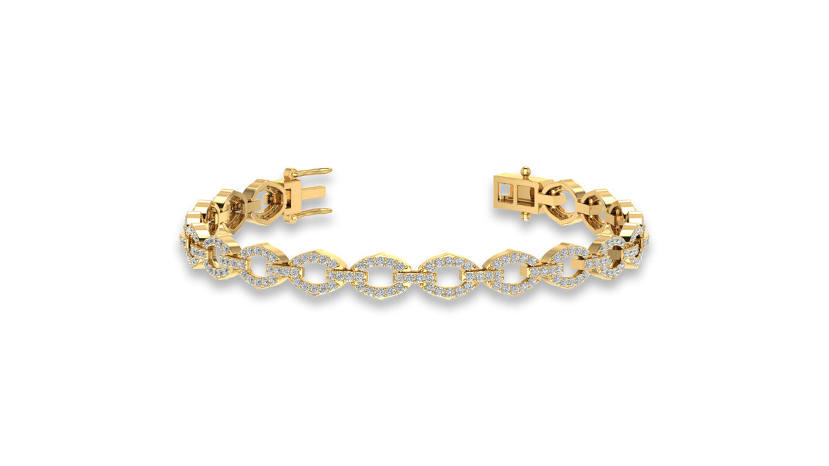 14K Yellow Gold Oval Link Diamond Bracelet