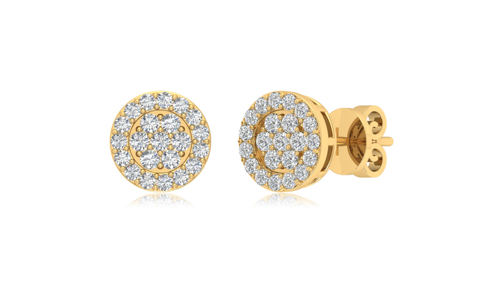 14K Yellow Gold Round Halo Diamond Stud Earrings