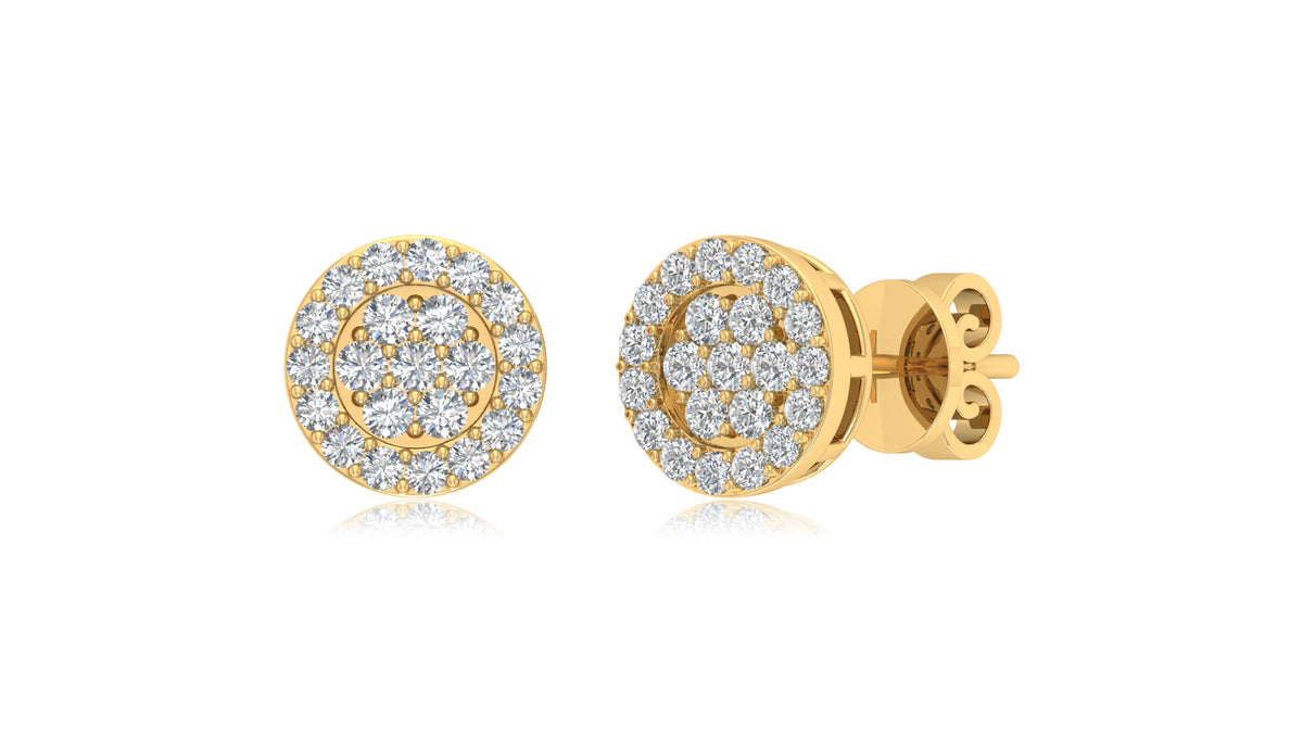 14K Yellow Gold Round Halo Diamond Stud Earrings