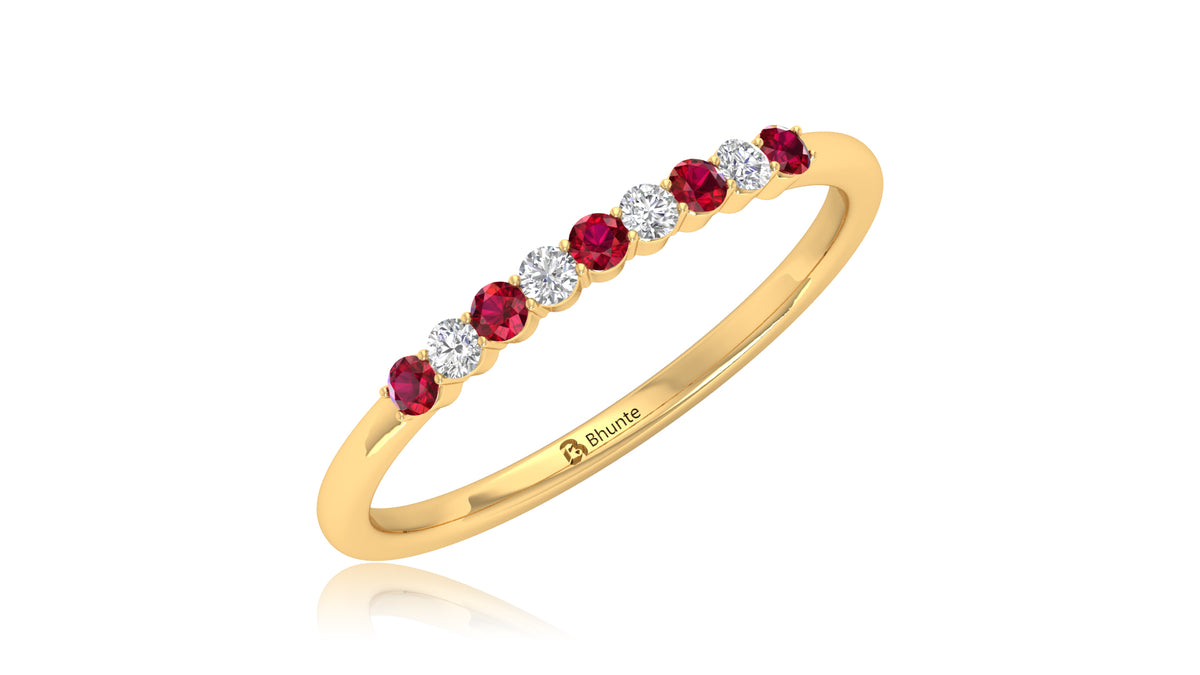 14K Yellow Gold Ruby and Diamond Band Ring