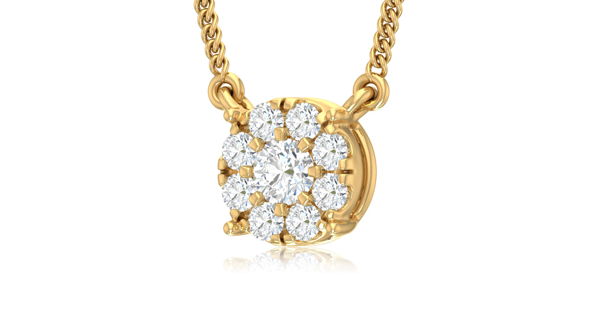 14K Yellow Gold Round Halo Diamond Pendant