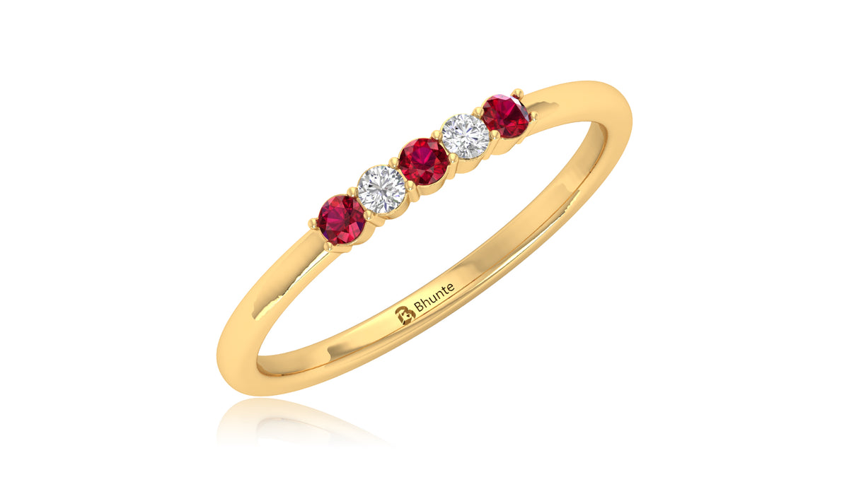 14K Yellow Gold Ruby and Diamond Band Ring