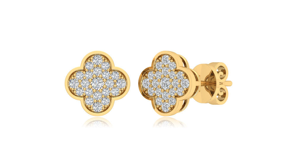 14KYellow Gold Clover Diamond Stud Earrings