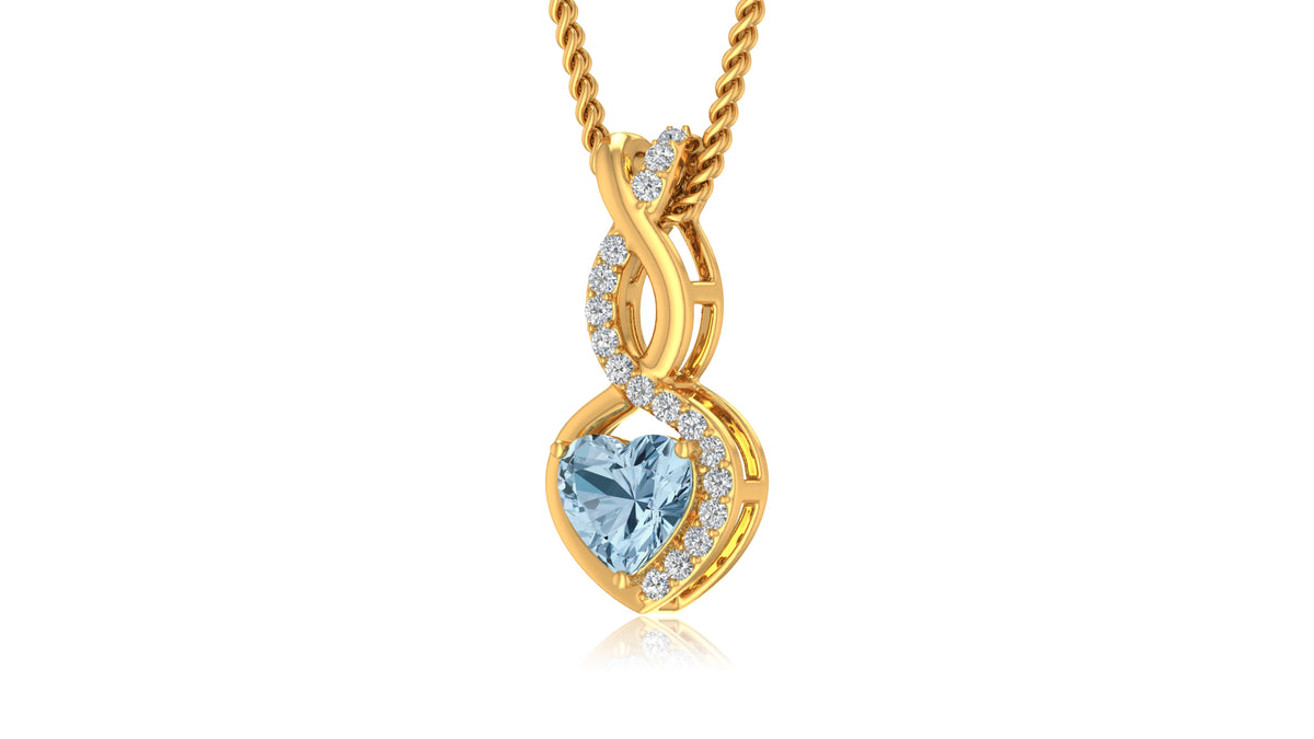 14K Yellow Gold Blue Heart Diamond Pendant