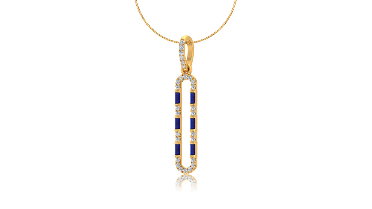 14K Yellow Gold Blue Sapphire and Diamond Bar Pendant