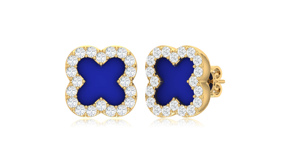 14K Yellow Gold Clover Diamond Stud Earrings