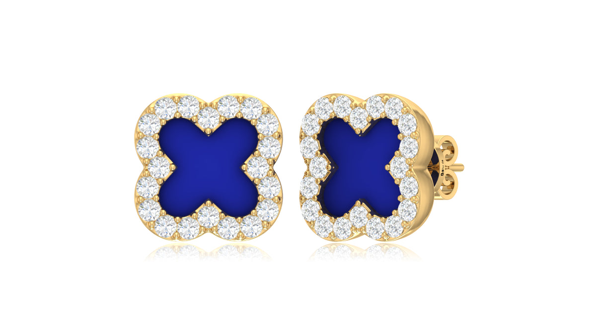 14K Yellow Gold Clover Diamond Stud Earrings