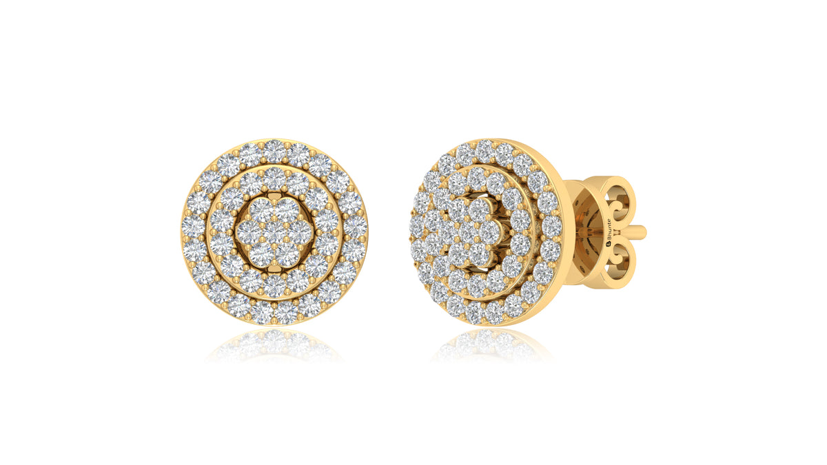 14K Yellow Gold Round Halo Diamond Stud Earrings