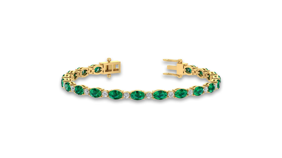 14K Yellow Gold Green Gemstone and Diamond Tennis Bracelet