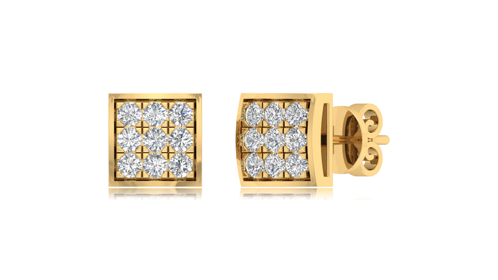 14K Yellow Gold Square Diamond Stud Earrings