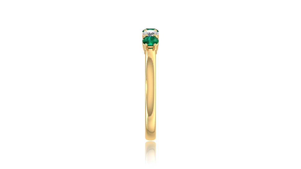 14K Yellow Gold Emerald Green Gemstone and Diamond Band Ring